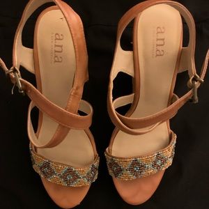 a.n.a Boho Max Beaded Cork Wedge Sandals